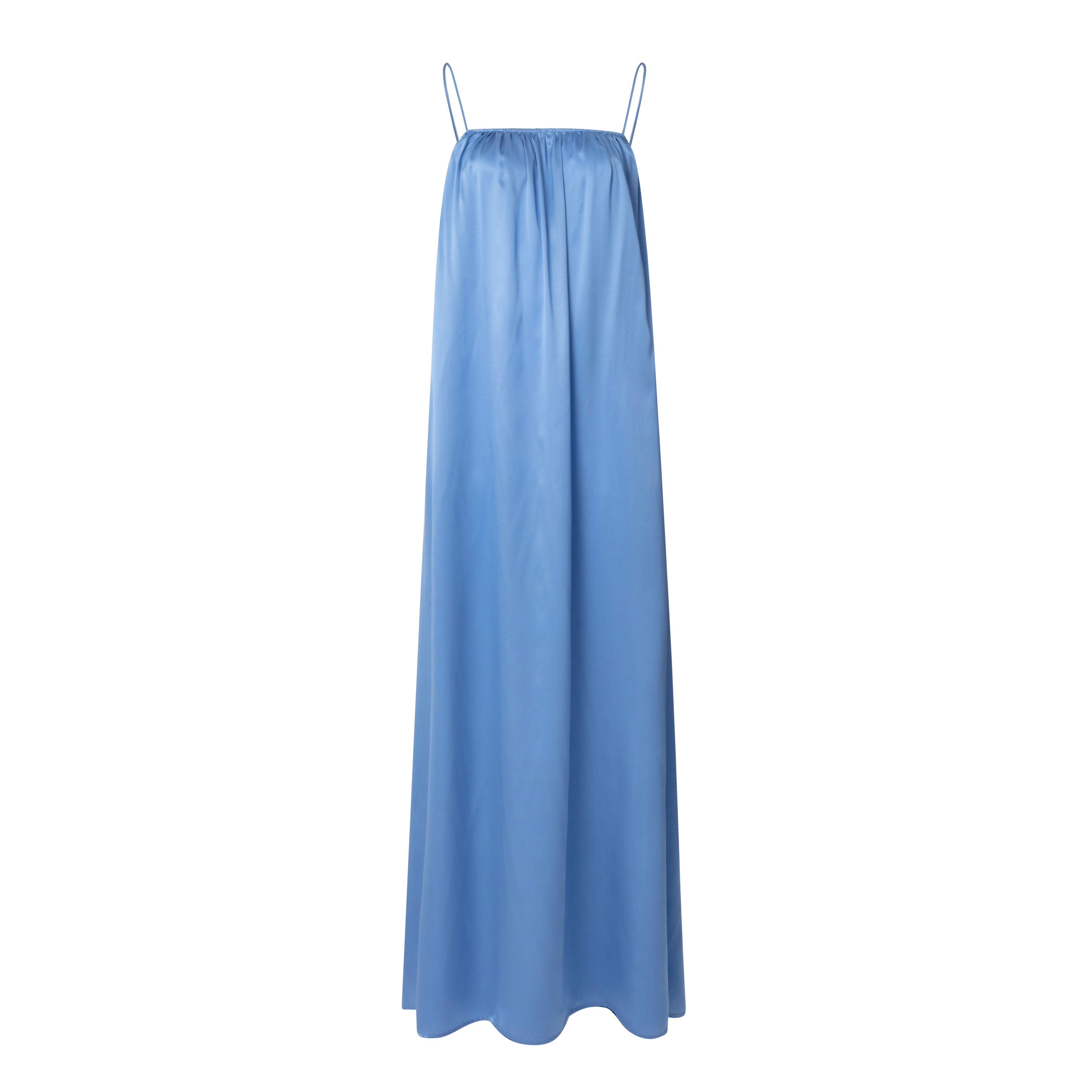 Mandibreeze resort wear blue 100% silk dress summer dress beachwear  blå silkes känning slipdress spaghettistrap sommarklänning