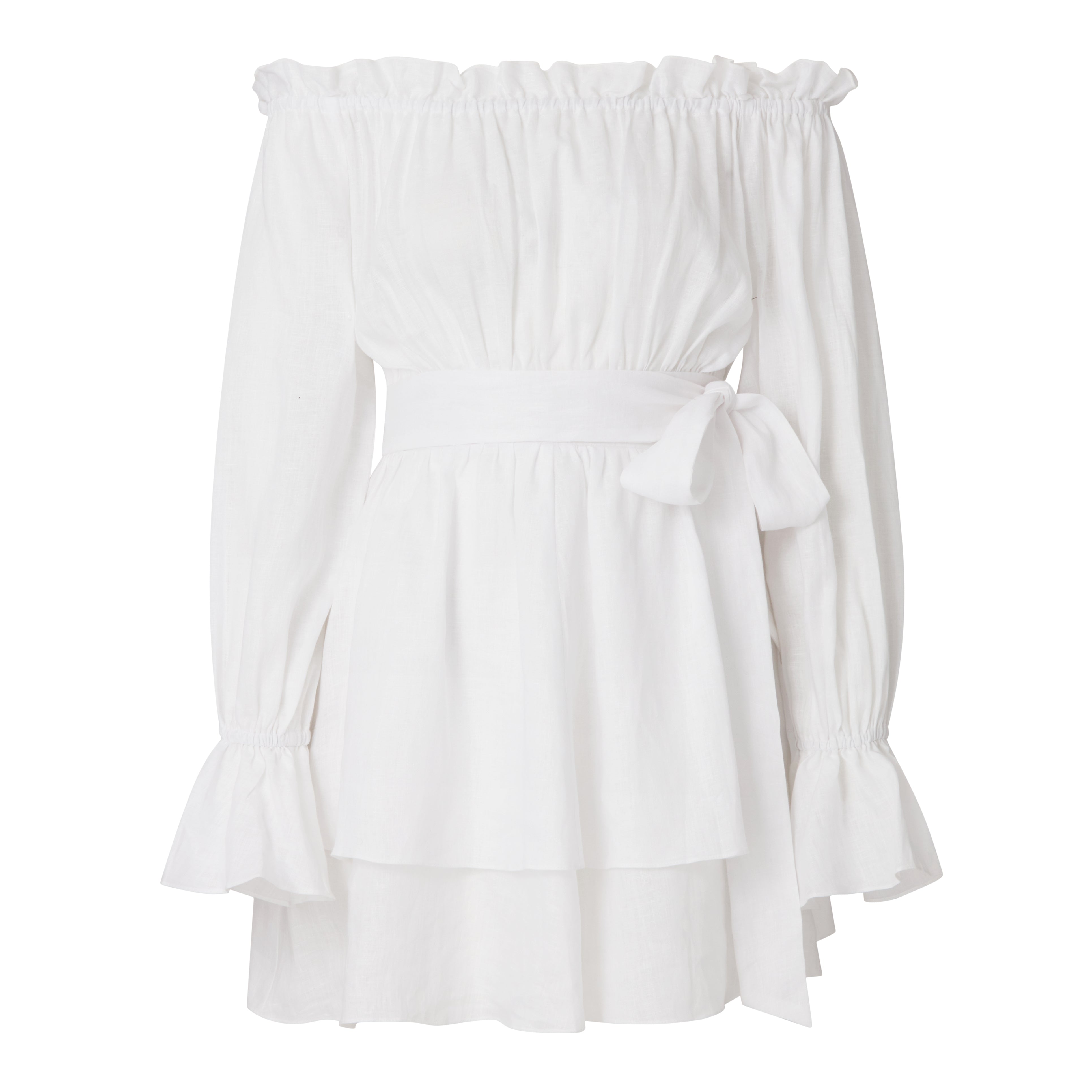 White linen dress, premium resort wear, vit linneklänning Off shoulders  Edit alt text