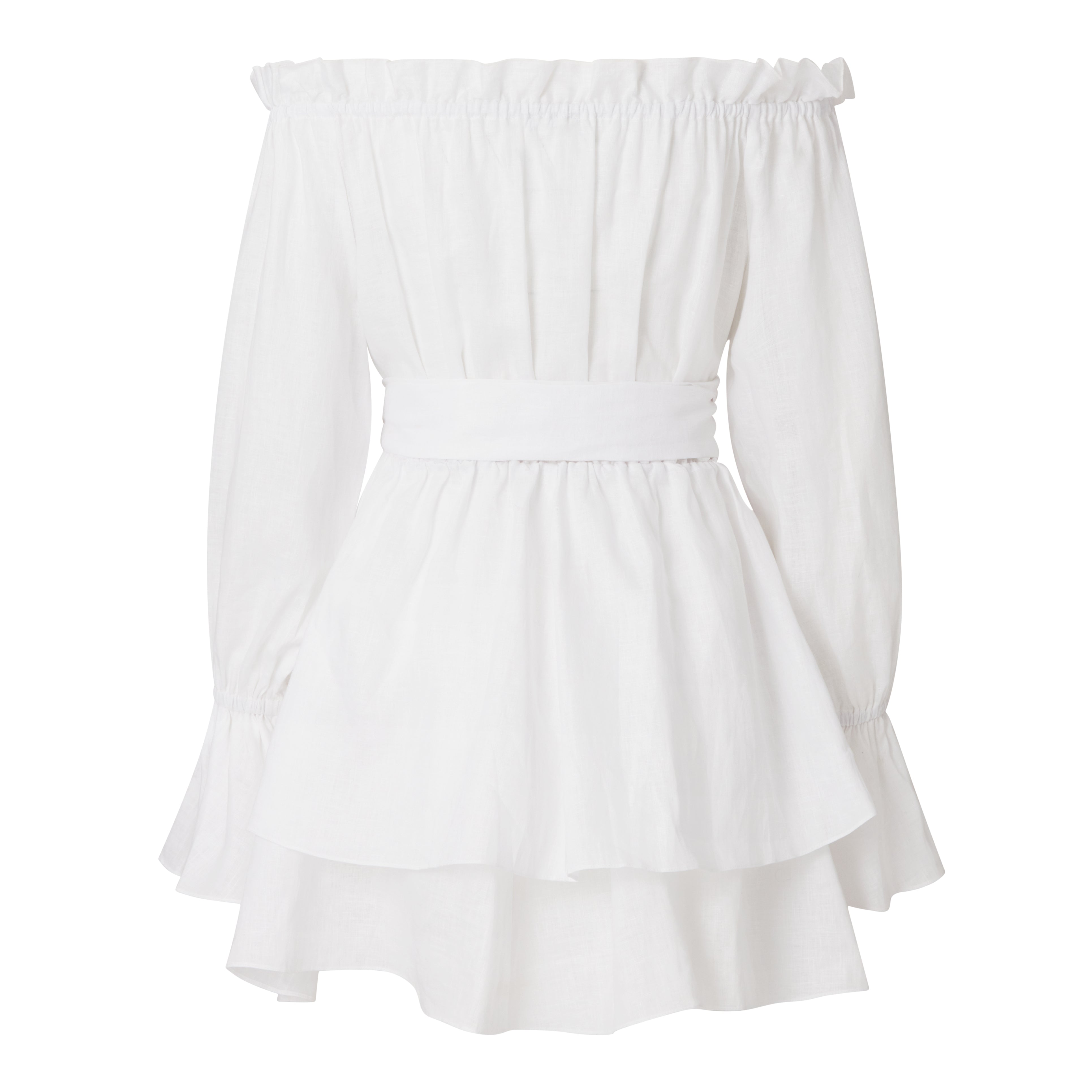 White linen dress, premium resort wear, vit linneklänning Off shoulders  Edit alt text