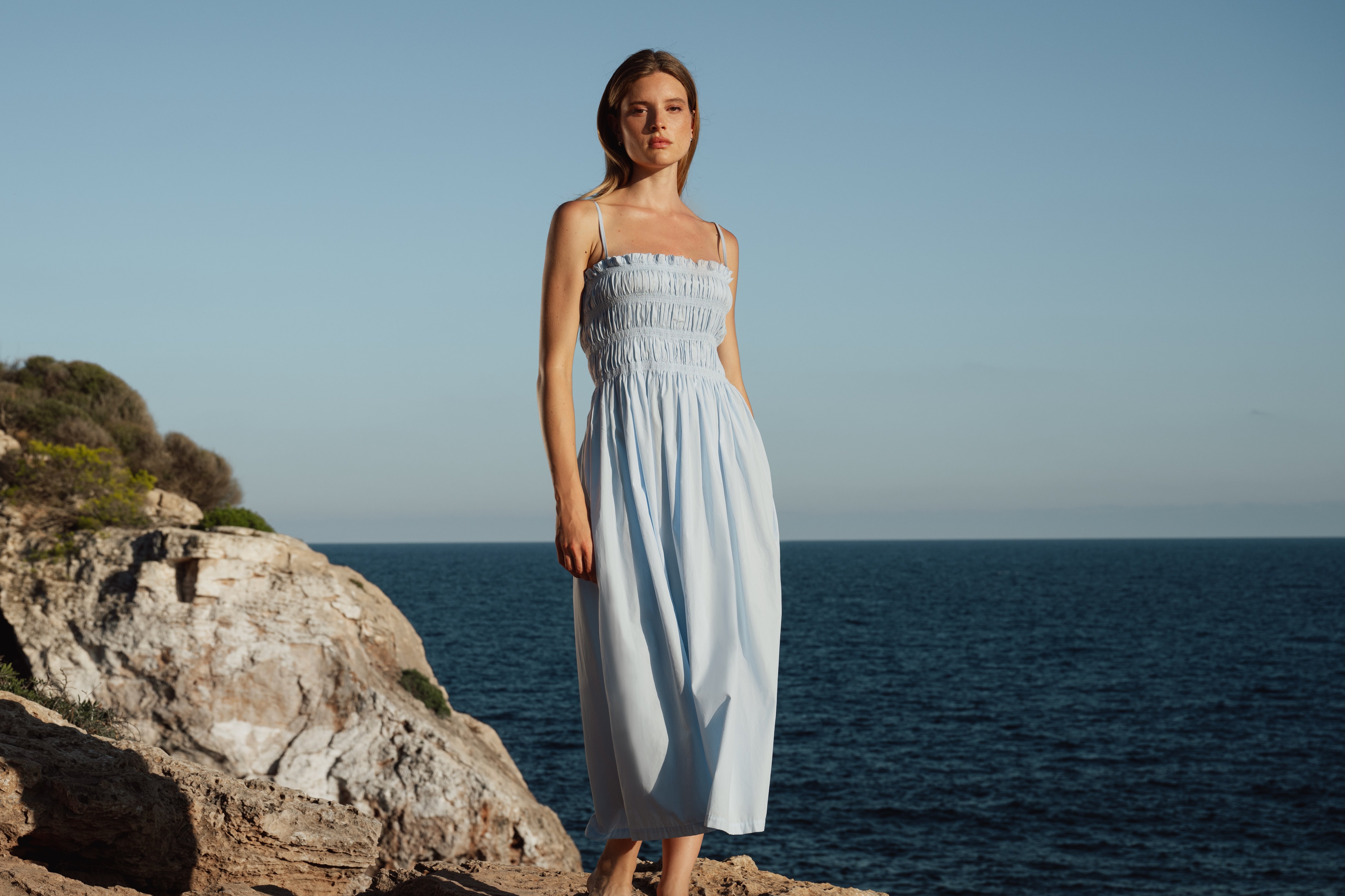 blue iris dress Iris Embroidered Strapless A-Line Midi Dress - Dusty Blue 2