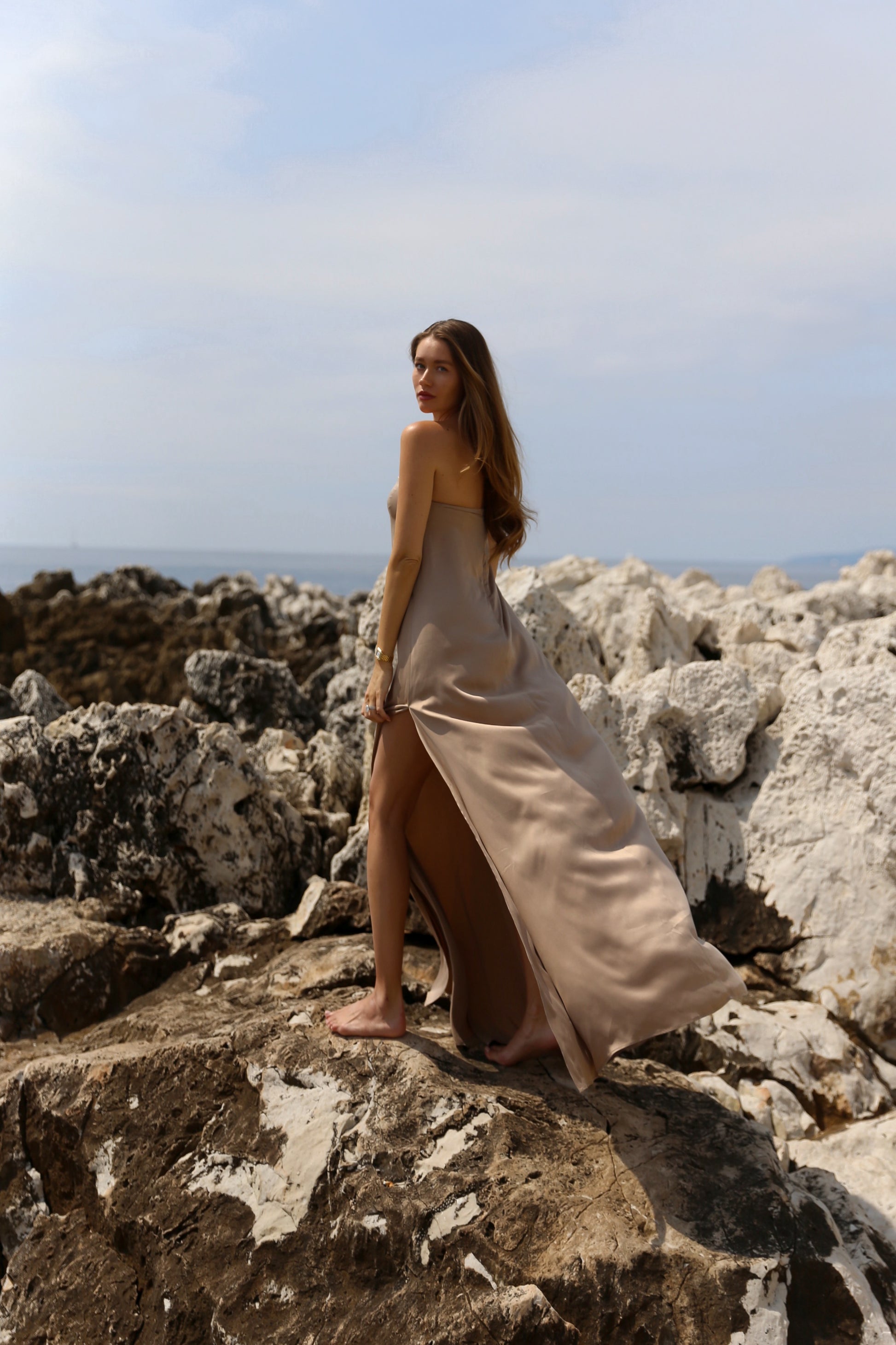 Lovisa strapless silk dress bronze