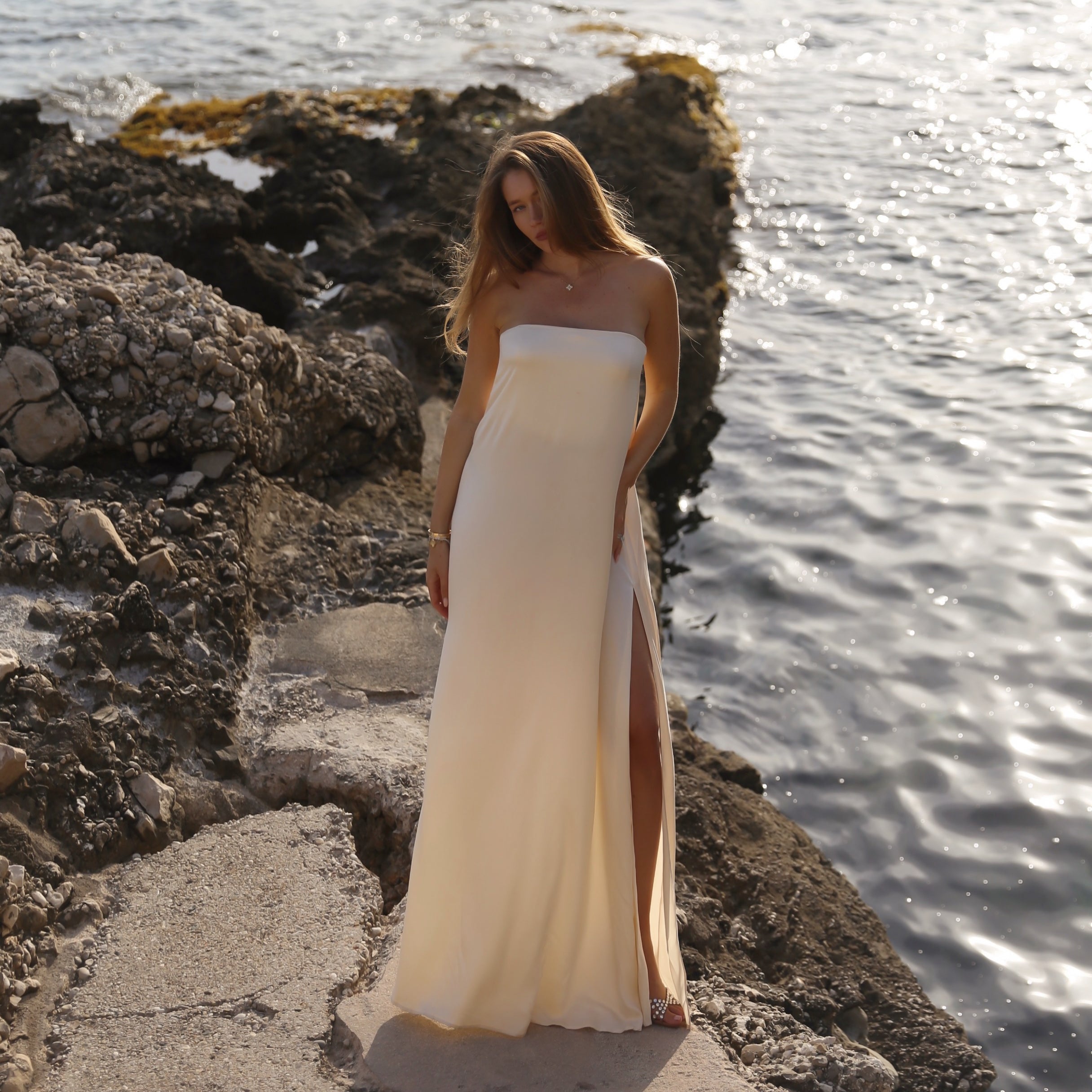 Lovisa strapless silk dress cream