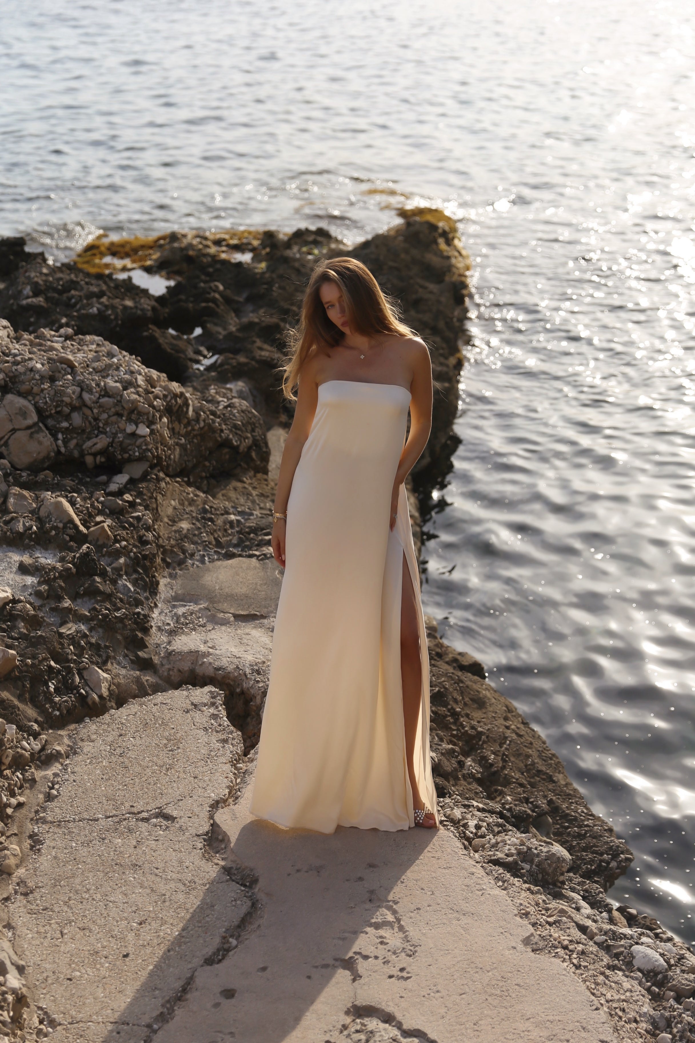 Lovisa strapless silk dress cream