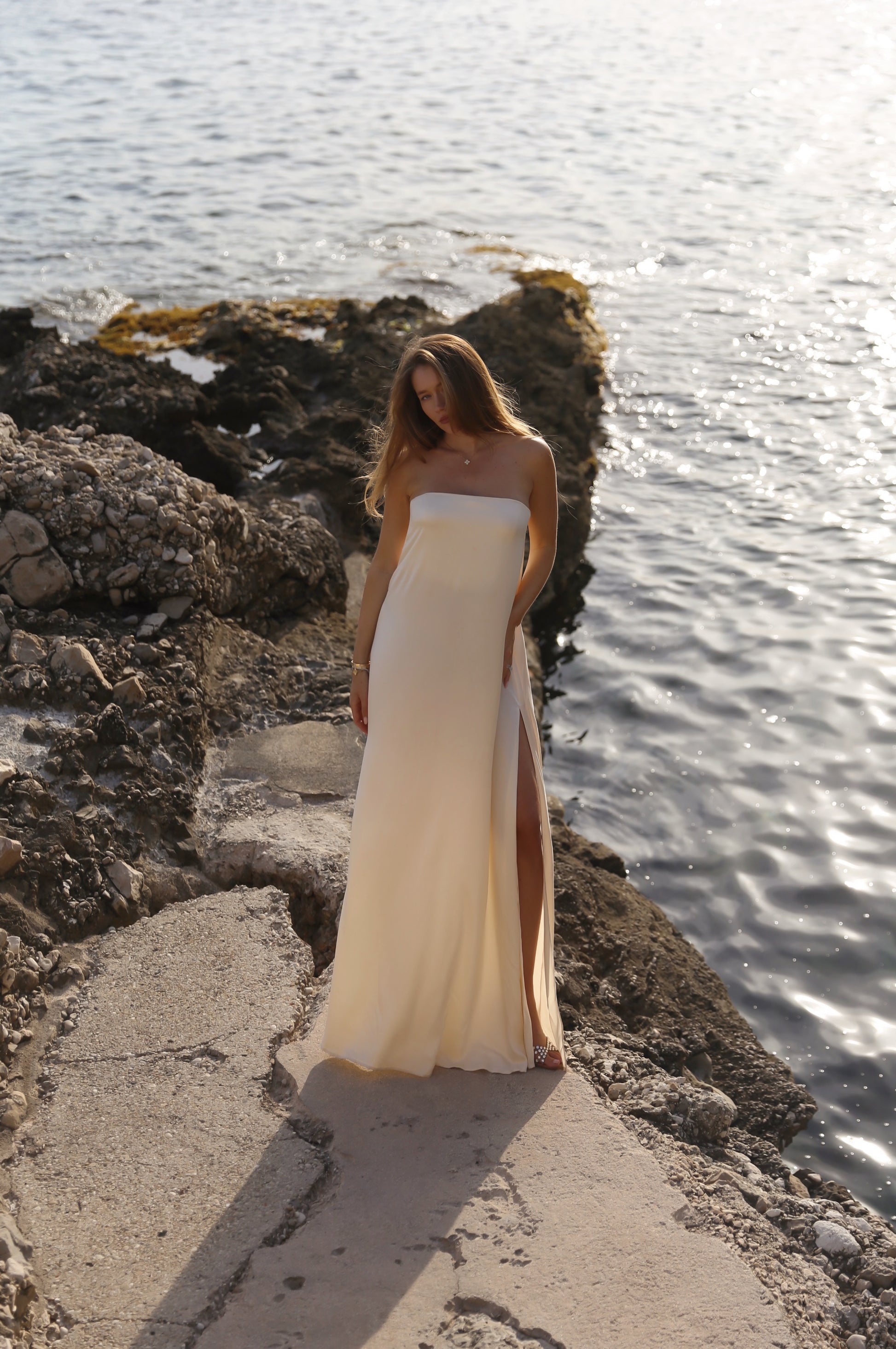 Lovisa strapless silk dress cream
