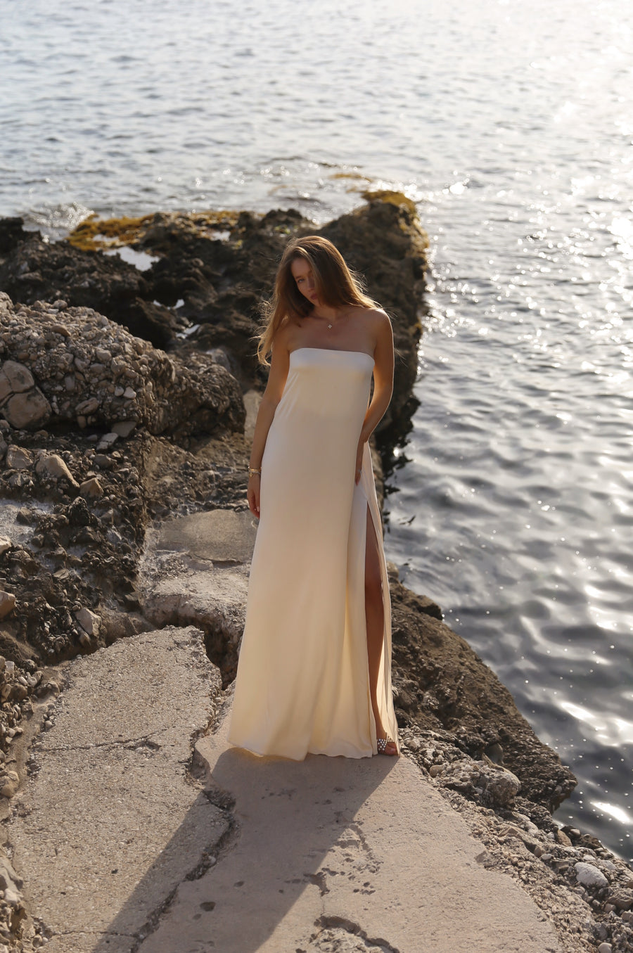 Lovisa strapless silk dress cream