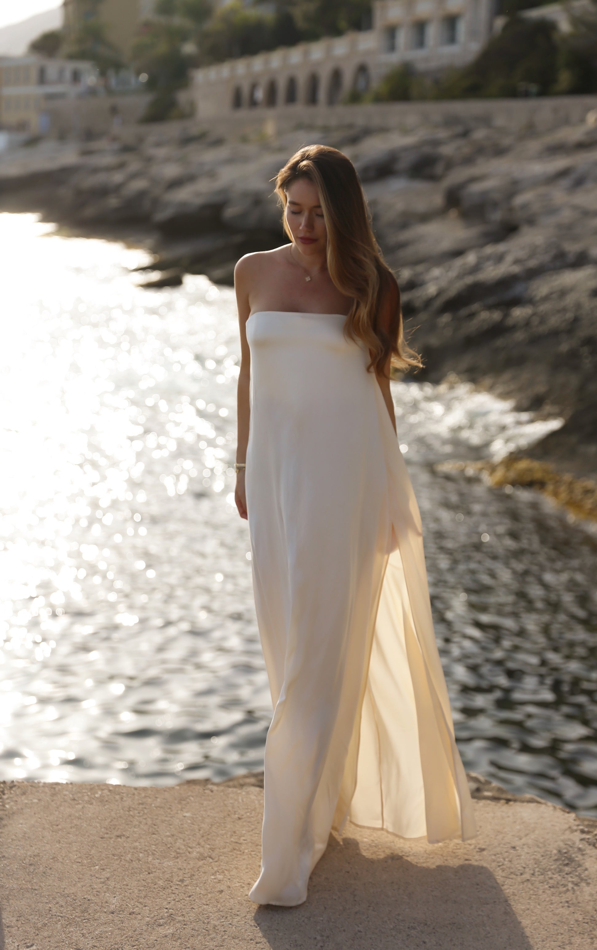 Lovisa strapless silk dress cream