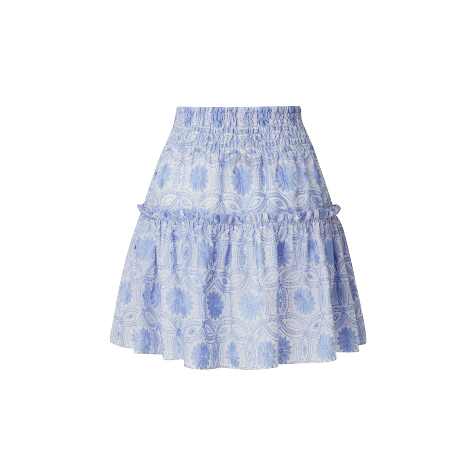 Mandibreeze Resort wear white and blue skirt summer skirt a-line mini skirt sommarkjol blåvit kjol a-linje blommig 