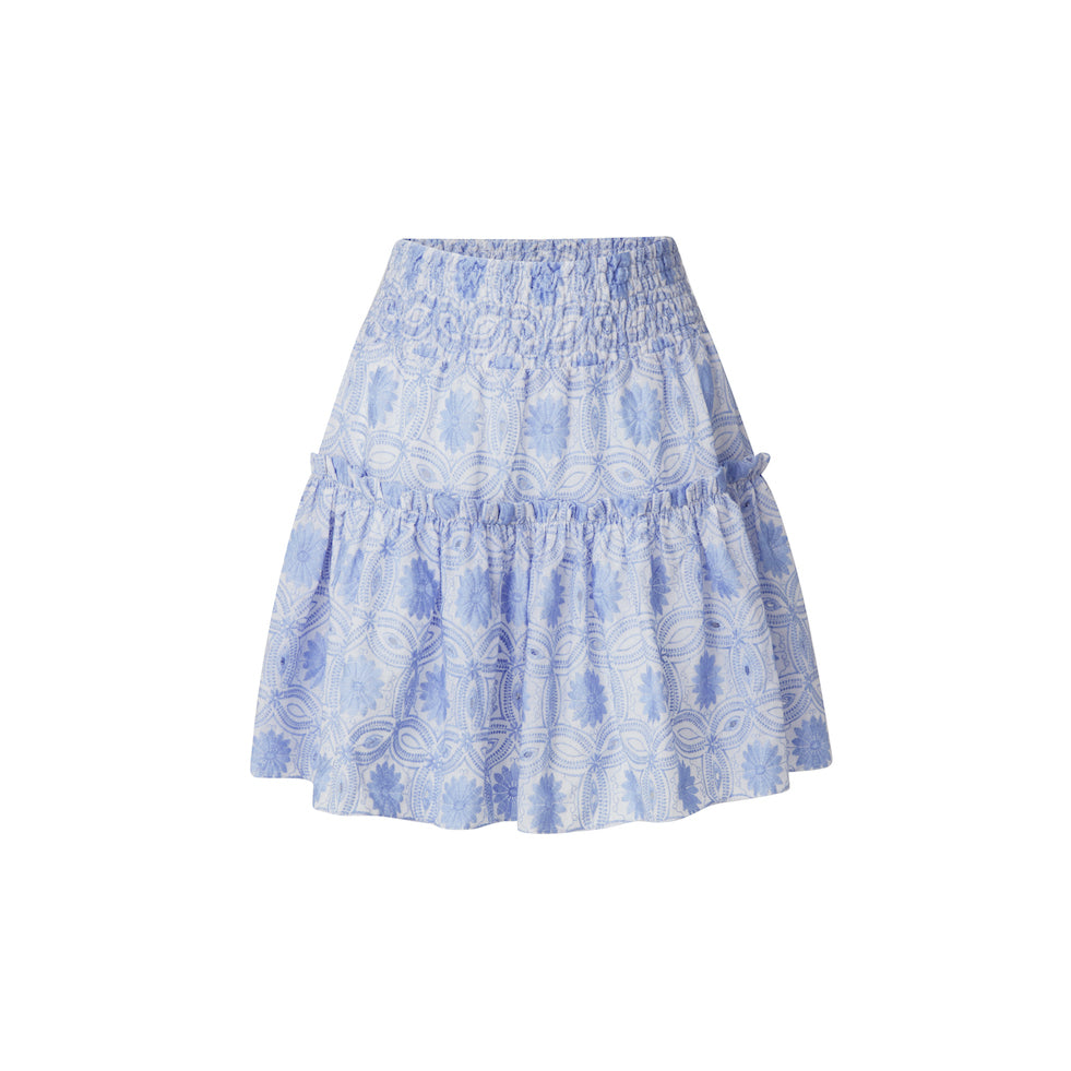 Mandibreeze Resort wear white and blue skirt summer skirt a-line mini skirt sommarkjol blåvit kjol a-linje blommig 