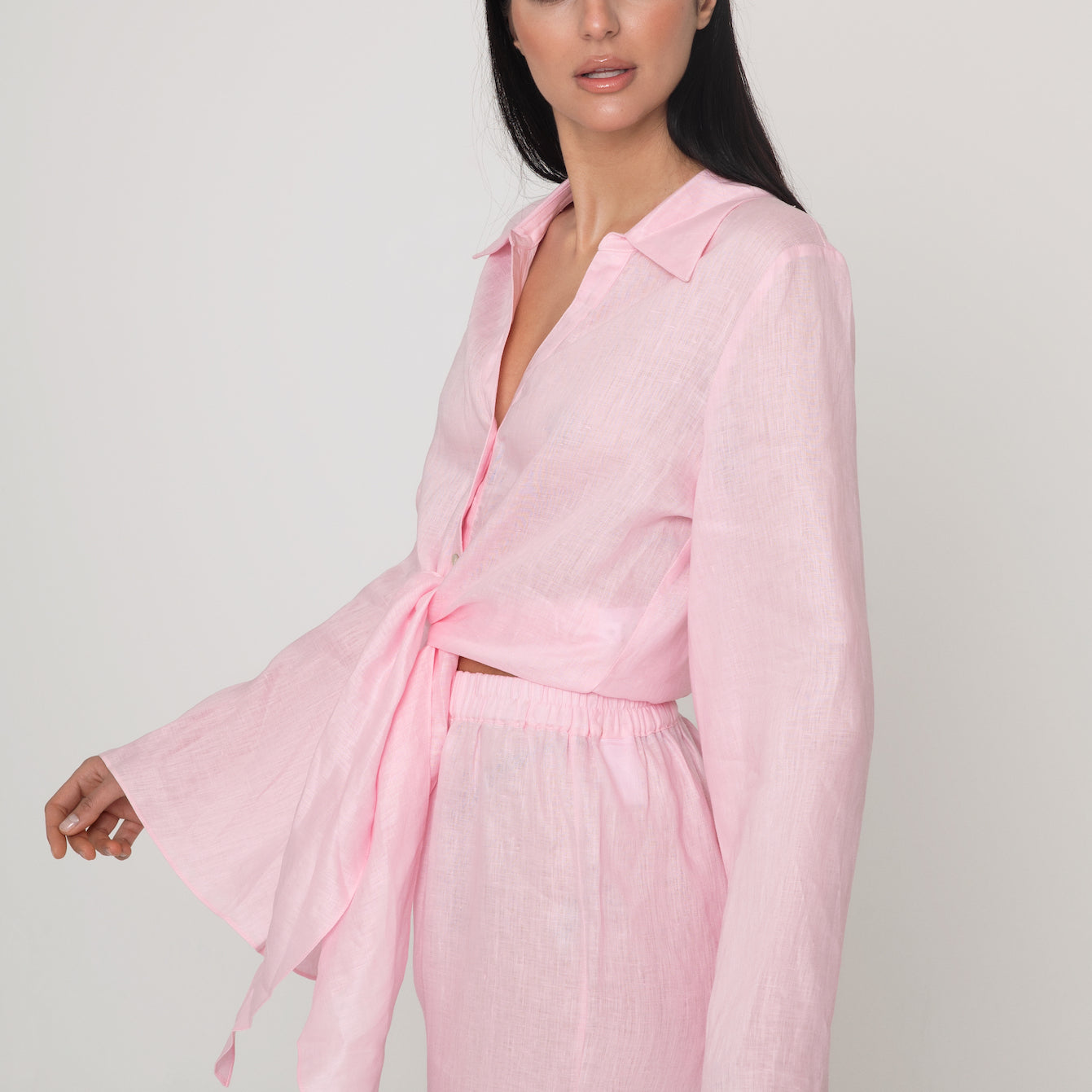 Resort wear Linen set pink linen shirt linen pants rosa  linneset linnebyxor linne skjorta 